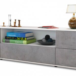 Lowboard Atlanta | Korpus Weiß | Front in Beton Optik | 180x49x35cm (BxHxT)