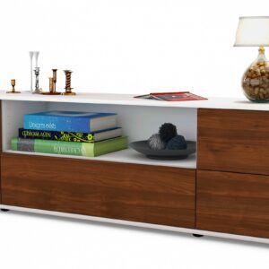 Lowboard Atlanta | Korpus Weiß | Front in Walnuss Holz Optik | 180x49x35cm (BxHxT)
