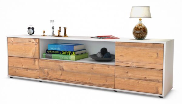 Lowboard Atlanta | Korpus Weiß | Front in Pinie Holz Optik | 180x49x35cm (BxHxT)