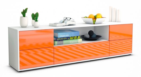 Lowboard Atlanta | Korpus Weiß | Front in Hochglanz Orange | 180x49x35cm (BxHxT)