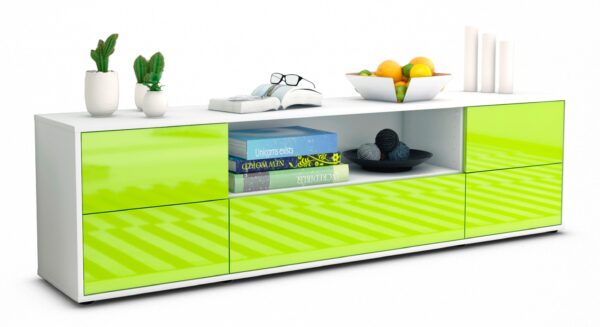 Lowboard Atlanta | Korpus Weiß | Front in Hochglanz Grün | 180x49x35cm (BxHxT)
