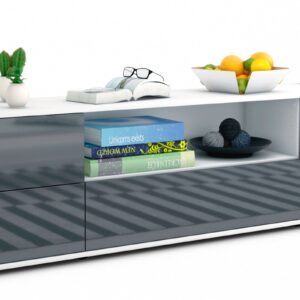 Lowboard Atlanta | Korpus Weiß | Front in Hochglanz Grau | 180x49x35cm (BxHxT)