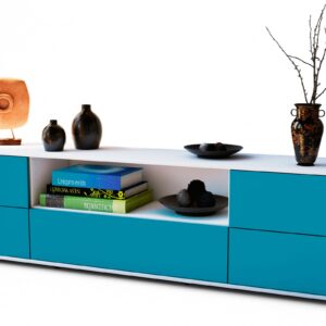 Lowboard Atlanta | Korpus Weiß | Front in Türkis | 180x49x35cm (BxHxT)