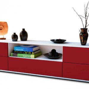 Lowboard Atlanta | Korpus Weiß | Front in Bordeaux | 180x49x35cm (BxHxT)
