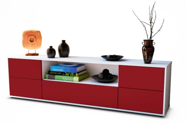Lowboard Atlanta | Korpus Weiß | Front in Bordeaux | 180x49x35cm (BxHxT)
