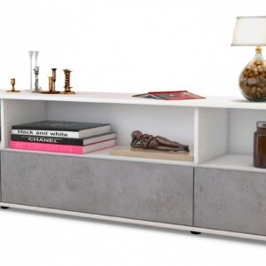Lowboard Aurelia | Korpus Weiß | Front in Beton Optik | 180x49x35cm (BxHxT)