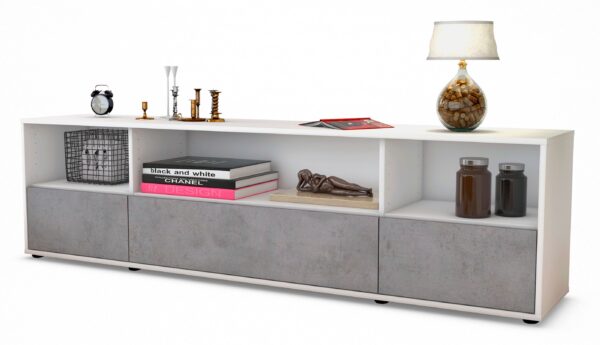 Lowboard Aurelia | Korpus Weiß | Front in Beton Optik | 180x49x35cm (BxHxT)