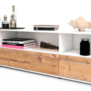Lowboard Aurelia | Korpus Weiß | Front in Pinie Holz Optik | 180x49x35cm (BxHxT)