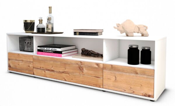 Lowboard Aurelia | Korpus Weiß | Front in Pinie Holz Optik | 180x49x35cm (BxHxT)
