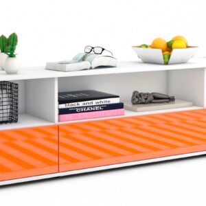 Lowboard Aurelia | Korpus Weiß | Front in Hochglanz Orange | 180x49x35cm (BxHxT)