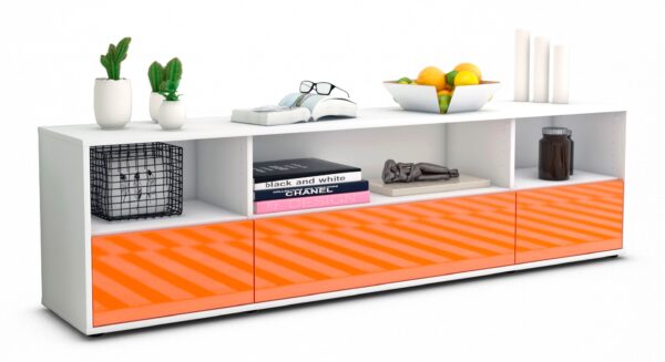 Lowboard Aurelia | Korpus Weiß | Front in Hochglanz Orange | 180x49x35cm (BxHxT)