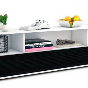 Lowboard Aurelia | Korpus Weiß | Front in Hochglanz Schwarz | 180x49x35cm (BxHxT)