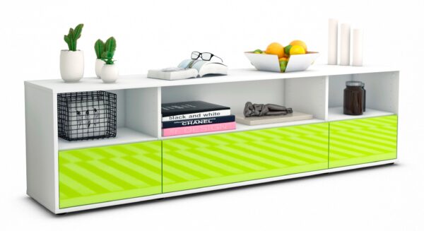 Lowboard Aurelia | Korpus Weiß | Front in Hochglanz Grün | 180x49x35cm (BxHxT)