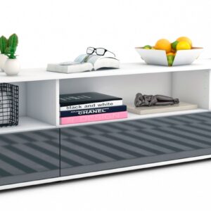 Lowboard Aurelia | Korpus Weiß | Front in Hochglanz Grau | 180x49x35cm (BxHxT)