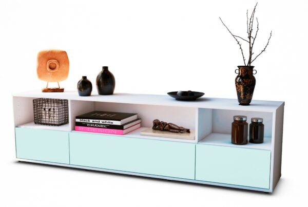Lowboard Aurelia | Korpus Weiß | Front in Mint | 180x49x35cm (BxHxT)