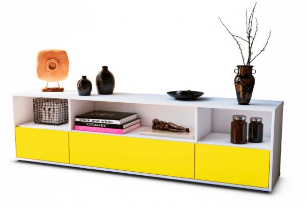 Lowboard Aurelia | Korpus Weiß | Front in Gelb | 180x49x35cm (BxHxT)