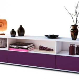Lowboard Aurelia | Korpus Weiß | Front in Lila | 180x49x35cm (BxHxT)
