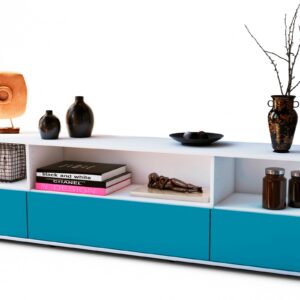 Lowboard Aurelia | Korpus Weiß | Front in Türkis | 180x49x35cm (BxHxT)