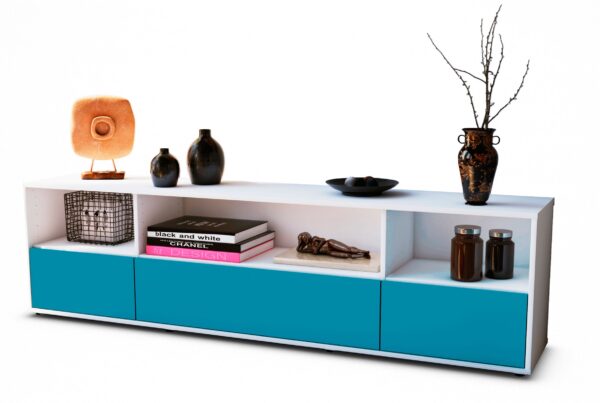 Lowboard Aurelia | Korpus Weiß | Front in Türkis | 180x49x35cm (BxHxT)