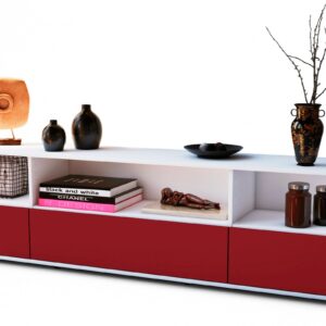 Lowboard Aurelia | Korpus Weiß | Front in Bordeaux | 180x49x35cm (BxHxT)