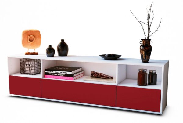 Lowboard Aurelia | Korpus Weiß | Front in Bordeaux | 180x49x35cm (BxHxT)