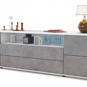 Lowboard Aurora | Korpus Weiß | Front in Beton Optik | 180x49x35cm (BxHxT)