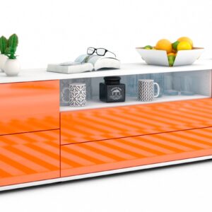 Lowboard Aurora | Korpus Weiß | Front in Hochglanz Orange | 180x49x35cm (BxHxT)