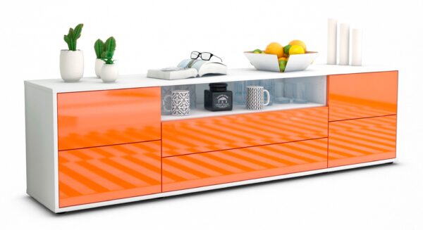 Lowboard Aurora | Korpus Weiß | Front in Hochglanz Orange | 180x49x35cm (BxHxT)