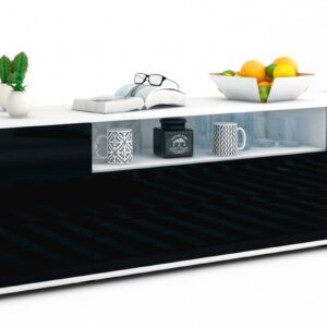 Lowboard Aurora | Korpus Weiß | Front in Hochglanz Schwarz | 180x49x35cm (BxHxT)