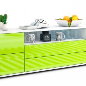 Lowboard Aurora | Korpus Weiß | Front in Hochglanz Grün | 180x49x35cm (BxHxT)