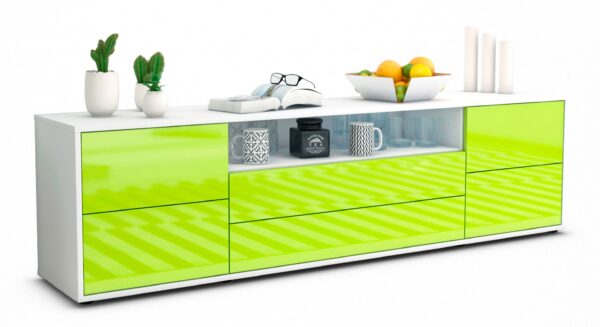 Lowboard Aurora | Korpus Weiß | Front in Hochglanz Grün | 180x49x35cm (BxHxT)