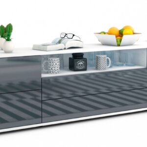Lowboard Aurora | Korpus Weiß | Front in Hochglanz Grau | 180x49x35cm (BxHxT)