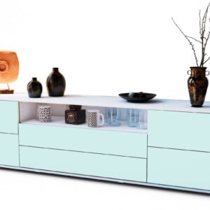 Lowboard Aurora | Korpus Weiß | Front in Mint | 180x49x35cm (BxHxT)