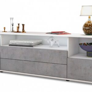 Lowboard Azula | Korpus Weiß | Front in Beton Optik | 180x49x35cm (BxHxT)