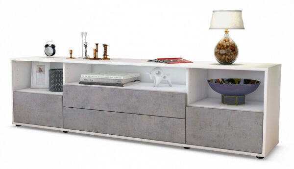 Lowboard Azula | Korpus Weiß | Front in Beton Optik | 180x49x35cm (BxHxT)