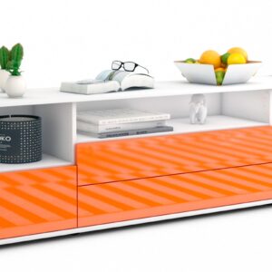 Lowboard Azula | Korpus Weiß | Front in Hochglanz Orange | 180x49x35cm (BxHxT)