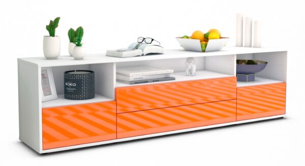 Lowboard Azula | Korpus Weiß | Front in Hochglanz Orange | 180x49x35cm (BxHxT)
