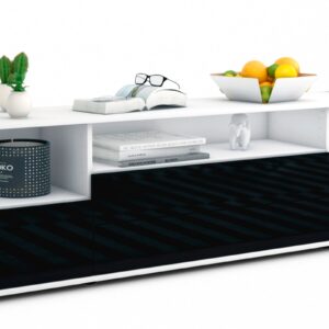 Lowboard Azula | Korpus Weiß | Front in Hochglanz Schwarz | 180x49x35cm (BxHxT)