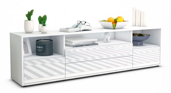 Lowboard Azula | Korpus Weiß | Front in Hochglanz Weiß | 180x49x35cm (BxHxT)