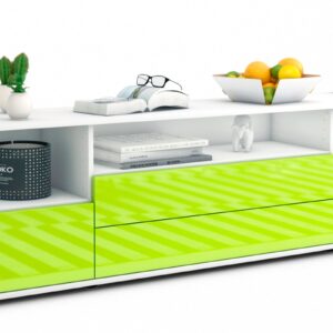 Lowboard Azula | Korpus Weiß | Front in Hochglanz Grün | 180x49x35cm (BxHxT)