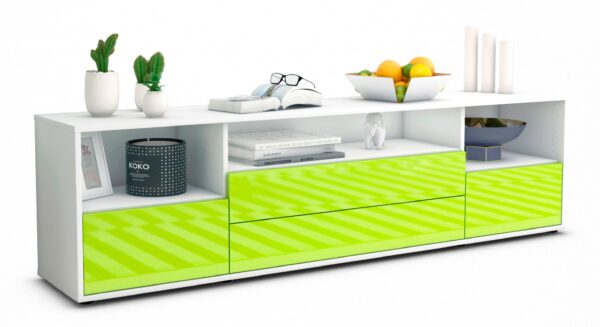 Lowboard Azula | Korpus Weiß | Front in Hochglanz Grün | 180x49x35cm (BxHxT)