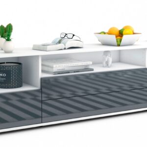 Lowboard Azula | Korpus Weiß | Front in Hochglanz Grau | 180x49x35cm (BxHxT)