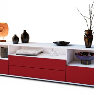 Lowboard Azula | Korpus Weiß | Front in Bordeaux | 180x49x35cm (BxHxT)