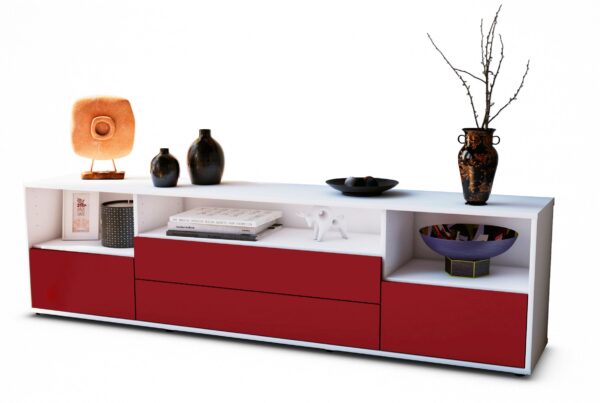 Lowboard Azula | Korpus Weiß | Front in Bordeaux | 180x49x35cm (BxHxT)
