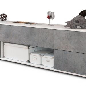 Lowboard Babetta | Korpus Weiß | Front in Beton Optik | 180x49x35cm (BxHxT)