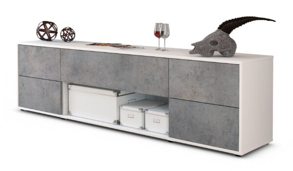 Lowboard Babetta | Korpus Weiß | Front in Beton Optik | 180x49x35cm (BxHxT)