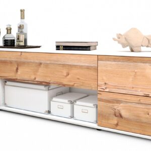 Lowboard Babetta | Korpus Weiß | Front in Pinie Holz Optik | 180x49x35cm (BxHxT)