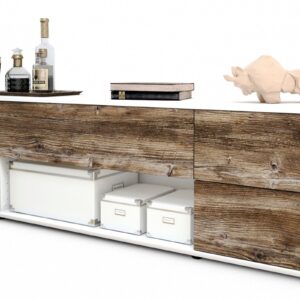 Lowboard Babetta | Korpus Weiß | Front in Treibholz Holz Optik | 180x49x35cm (BxHxT)