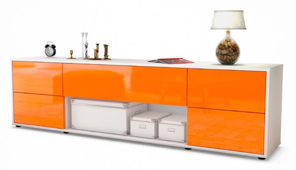Lowboard Babetta | Korpus Weiß | Front in Hochglanz Orange | 180x49x35cm (BxHxT)