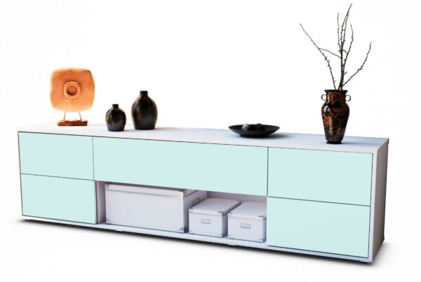 Lowboard Babetta | Korpus Weiß | Front in Mint | 180x49x35cm (BxHxT)